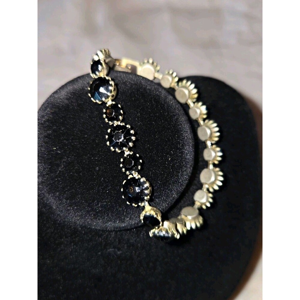 Weiss Silver-Tone Black Crystal Tennis Chain Bracelet – Prong Set – Lobster – 7"